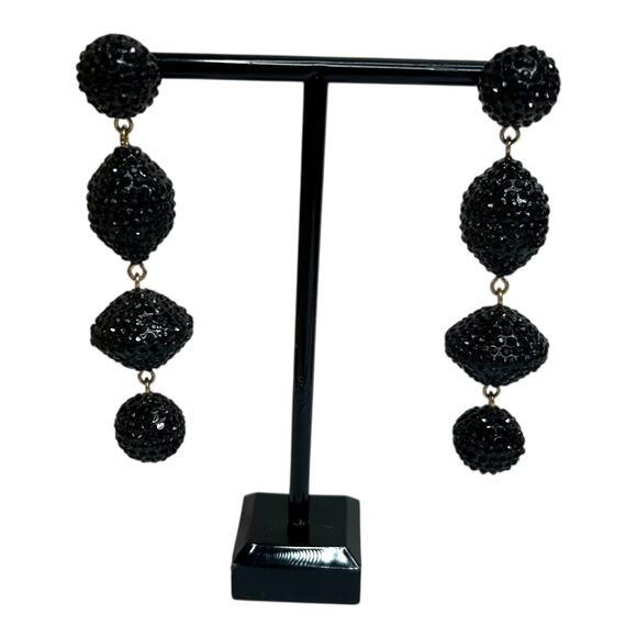 J. Crew Black Textured Beads Disco Sugar Long Dangle Drop Earrings - Picture 1 of 5
